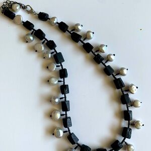 Onyx and Gray Pearl Artisan Necklace LN